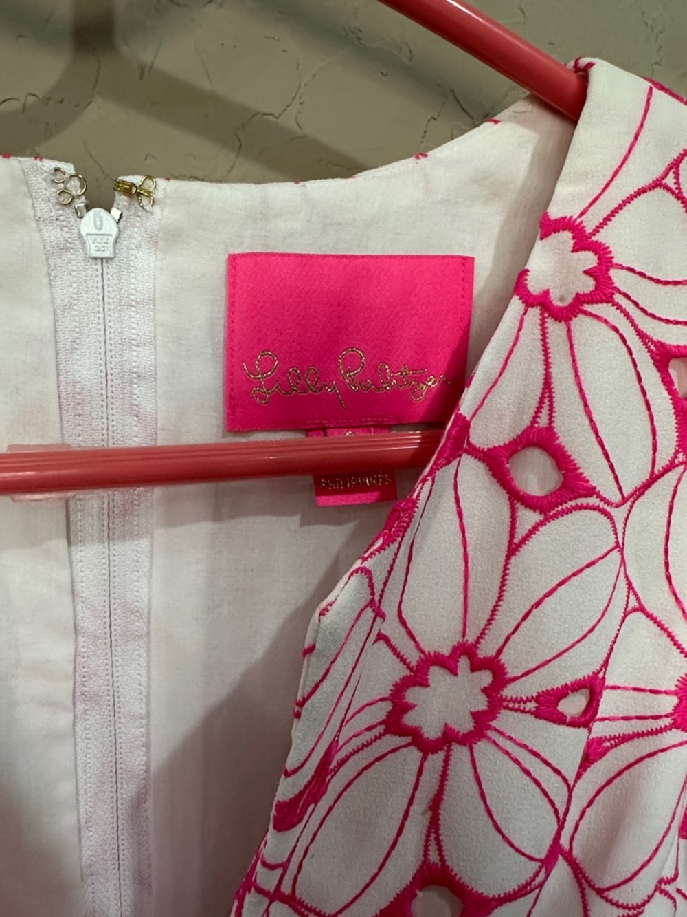 Lilly Pulitzer womens Floral Eyelet Dress in Bright Pink and White - Picture 2 of 4